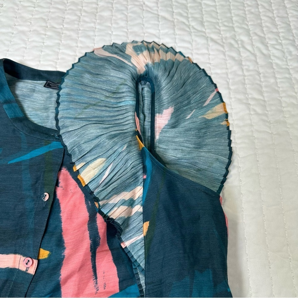 Vineyard Vines Linen Silk Blend Multicolor Ruffle Sleeve Blouse In Size S - Picture 9 of 11